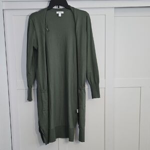 Nine West Olive Green Long Open Cardigan